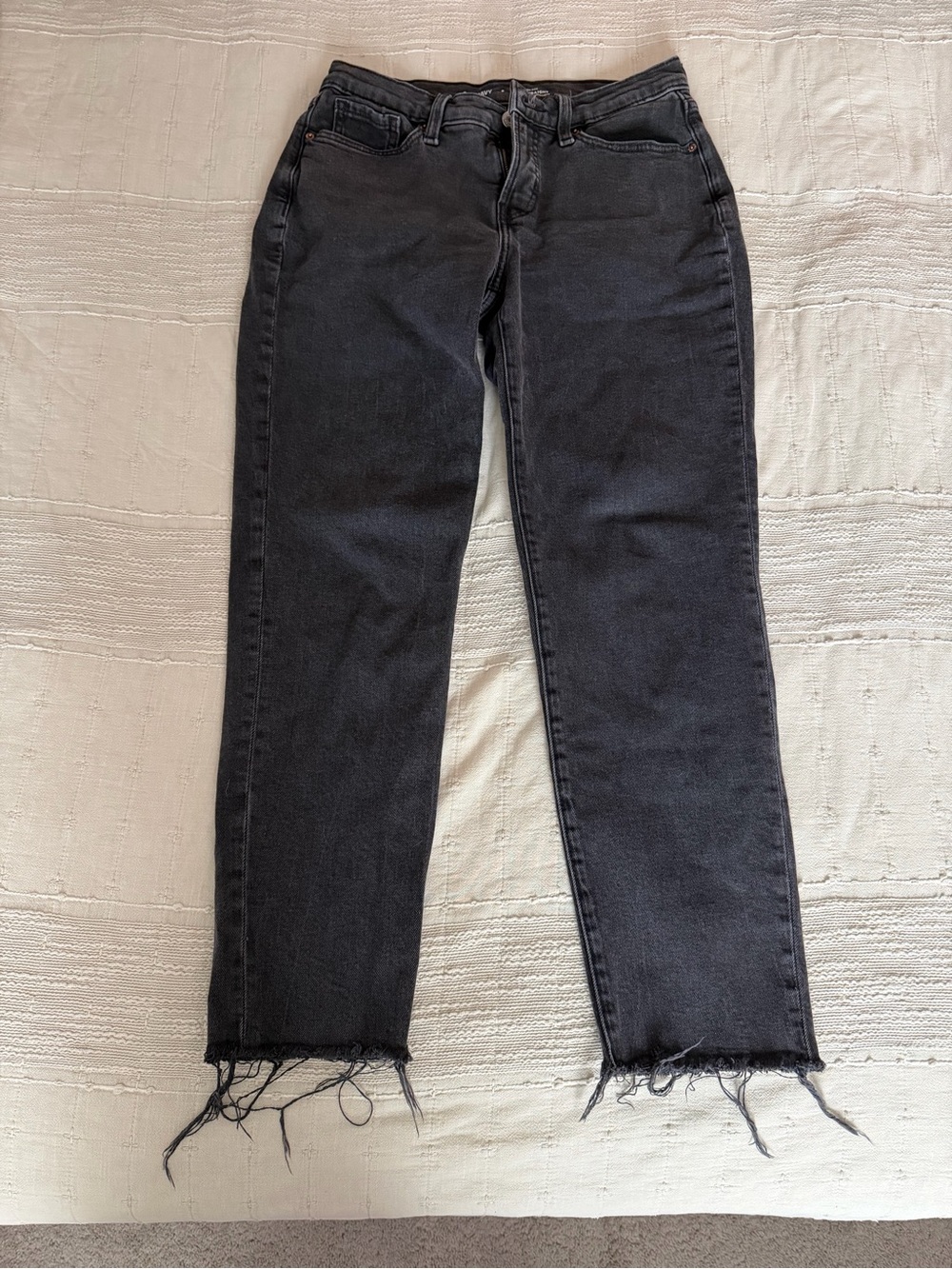 Old Navy Black Straight-Leg Jeans with Raw Hem